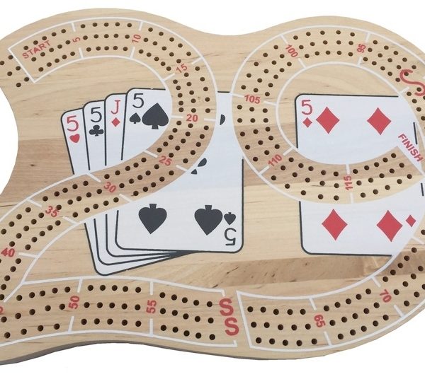 Large Wooden 3 Lane Cribbage Board with Pegs